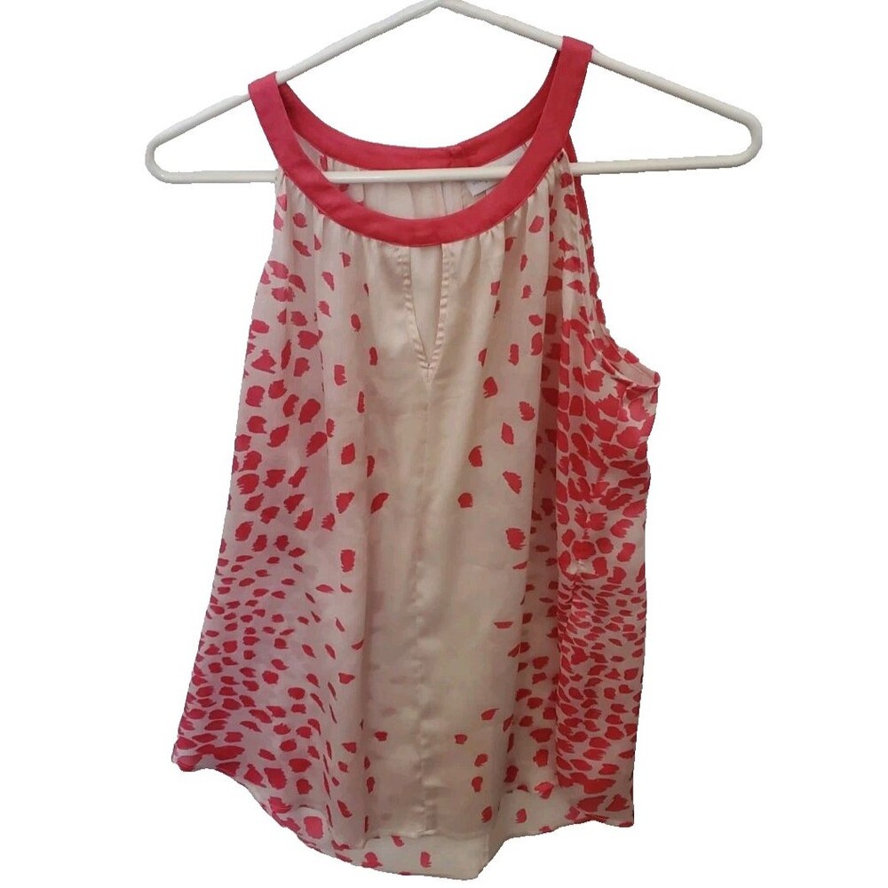 Y2K New York and Company White Pink Polka Dot Sheer Halter Top Keyhole Neckline